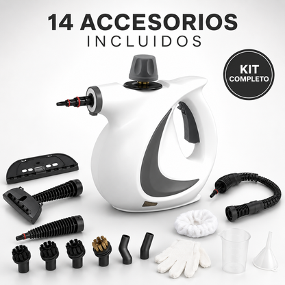 Limpiador a Vapor Portátil con 14 Accesorios para Auto, Baño, Cocina y Tapicería | VAPORLYX™