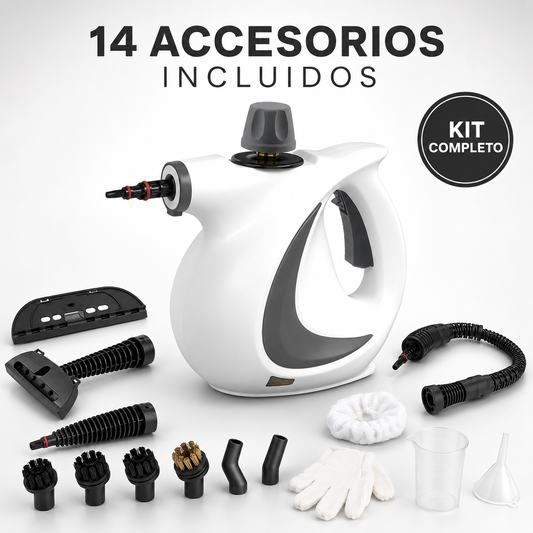 Limpiador a Vapor Portátil con 14 Accesorios para Auto, Baño, Cocina y Tapicería | VAPORLYX™