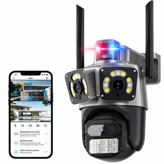 Cámara de Seguridad Wi-Fi Exterior 6MP con Doble Lente y Visión Panorámica PANORVIA™