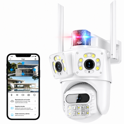 Cámara de Seguridad Wi-Fi Exterior 6MP con Doble Lente y Visión Panorámica PANORVIA™