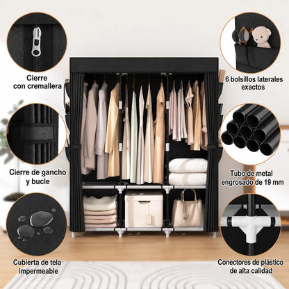 Clóset Portátil Grande con Cubierta, 6 Repisas y 3 Barras para Colgar WARDLORA™
