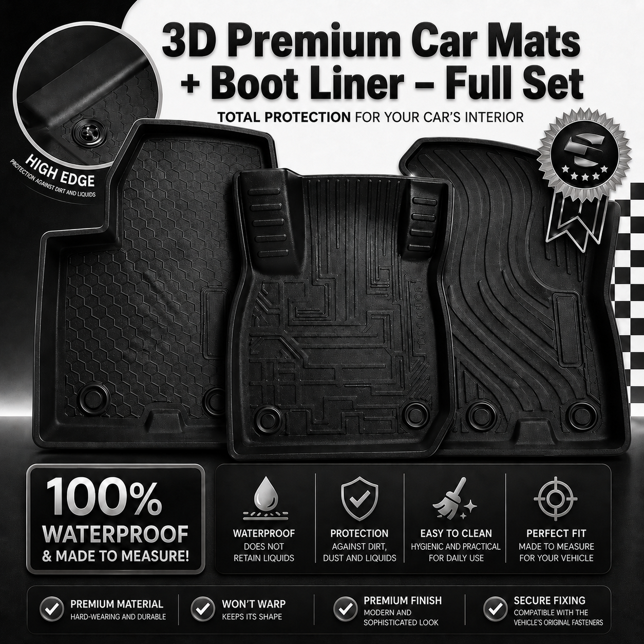 3D Premium Car Mats and Boot Liner full set